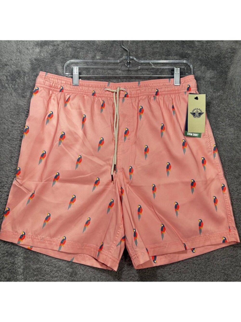 Dockers Swim Trunks Mens M Pink Parrot Print 7 Inch Inseam New $55 - Picture 2 of 8